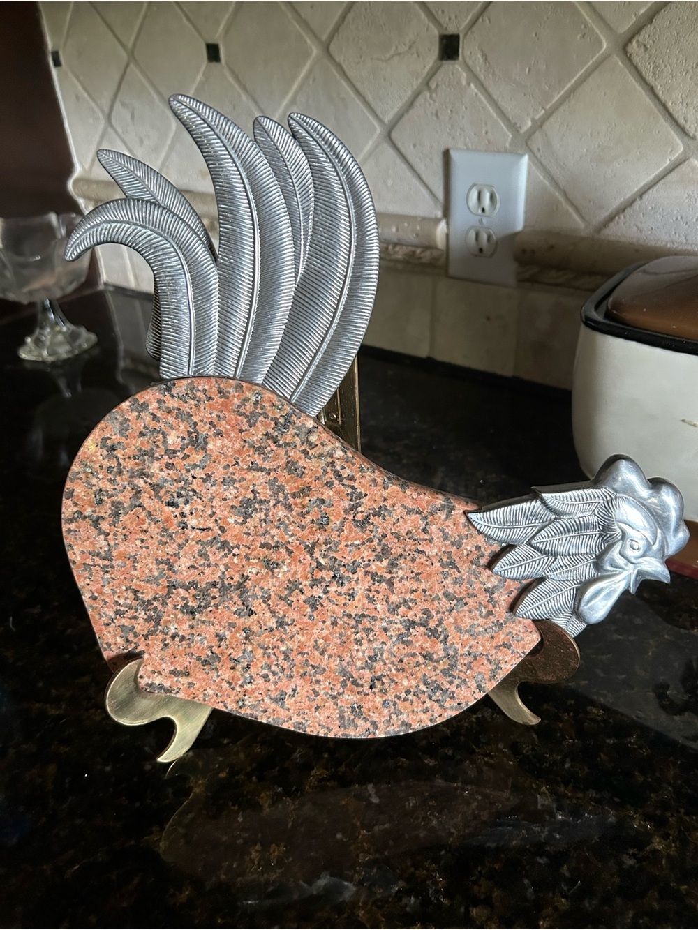Lenox Pink and Black Granite-Style Rooster Cheese Board